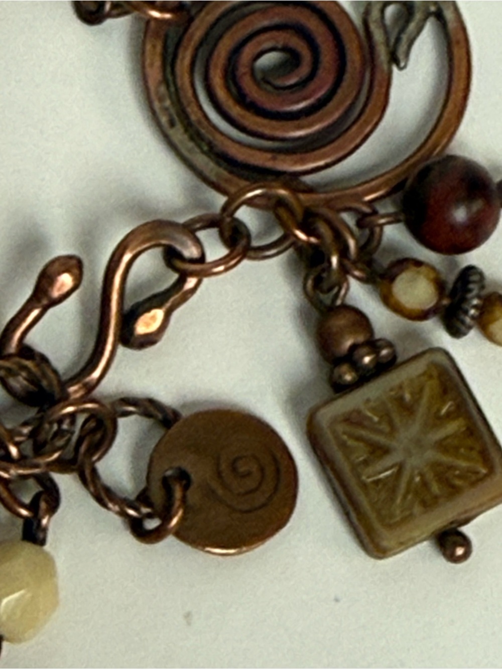 Handcrafted Copper Multi-Strand Bracelet Semiprecious Gemstones Czech Glass Boho - Picture 6 of 14
